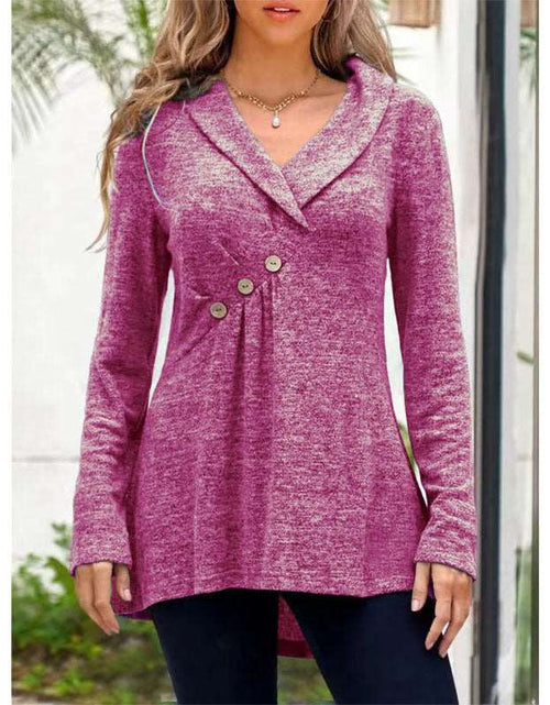 Load image into Gallery viewer, V Neck Plain Color Long Sleeve Knitwear Cashmere Sweater Base Coat Rose Red
