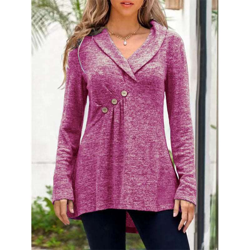 V Neck Plain Color Long Sleeve Knitwear Cashmere Sweater Base Coat Rose Red