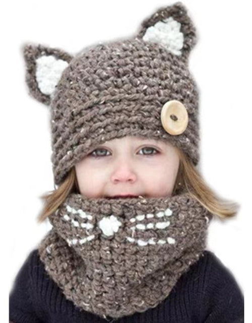 Load image into Gallery viewer, Autumn And Winter Cat Ears Wool Children Hat Scarf Two-piece Set Cute Baby
