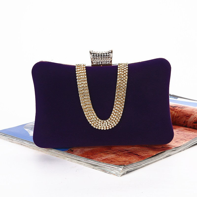 Suede European And American Food Bag U-shaped Diamond Purple 20cm6cm12cm