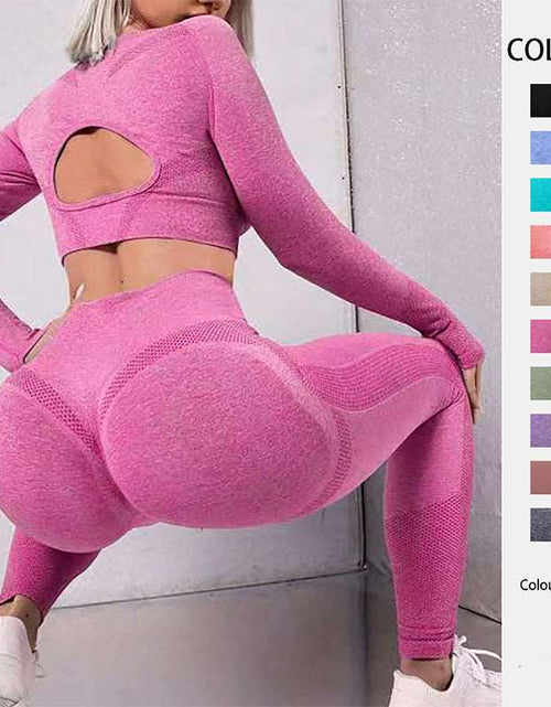 Load image into Gallery viewer, Elevate Your Workout: 2pcs Sports Suits with Long Sleeve Hollow Design Tops and Butt Lifting High Waist Seamless Fitness Leggings - Stylish Gym Sportswear Outfits
