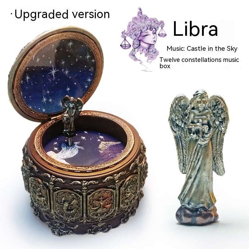 Retro Rotating Luminous Constellation Music Box Birthday Gift For Girls Libra Music Sky City