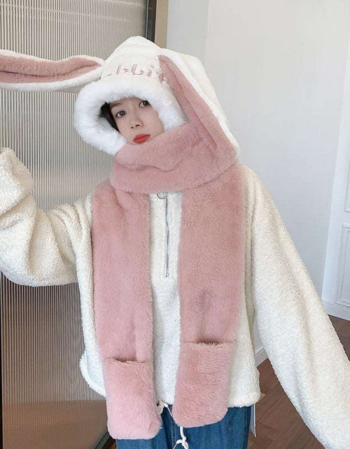 Load image into Gallery viewer, Cute Rabbit Ears Scarf Scarf Gloves All In One Pink2 One size
