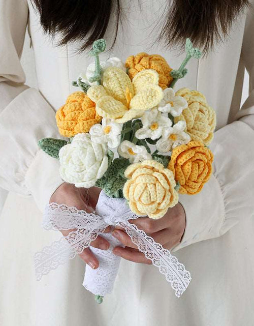 Load image into Gallery viewer, Handmade Woolen Knitting Hand Bouquet Flower Yellow
