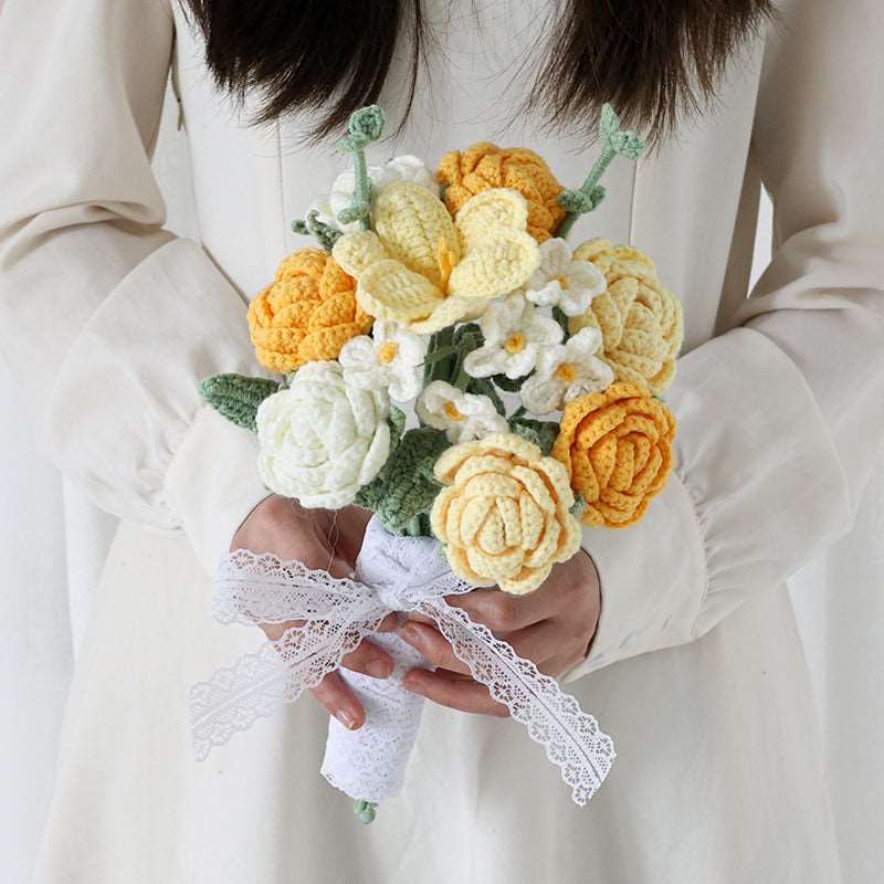 Handmade Woolen Knitting Hand Bouquet Flower Yellow