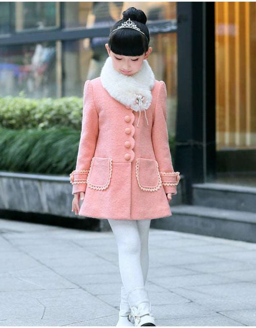 Load image into Gallery viewer, Girl long sleeve formal elegant fur collar coat
