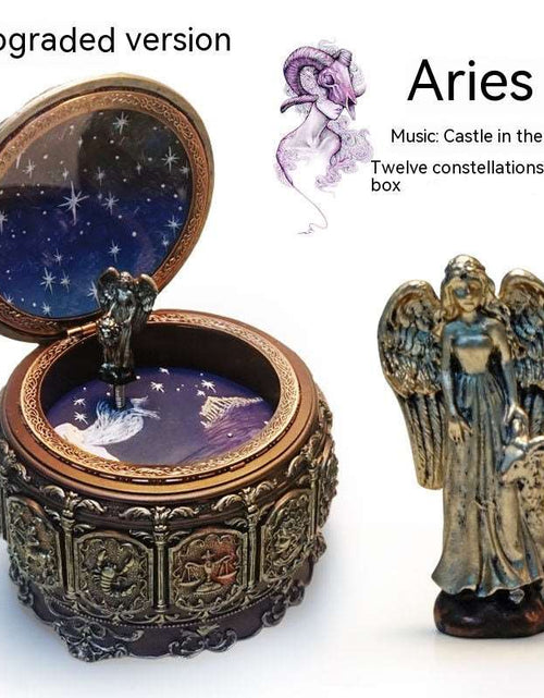 Load image into Gallery viewer, Retro Rotating Luminous Constellation Music Box Birthday Gift For Girls Aries Music Sky City
