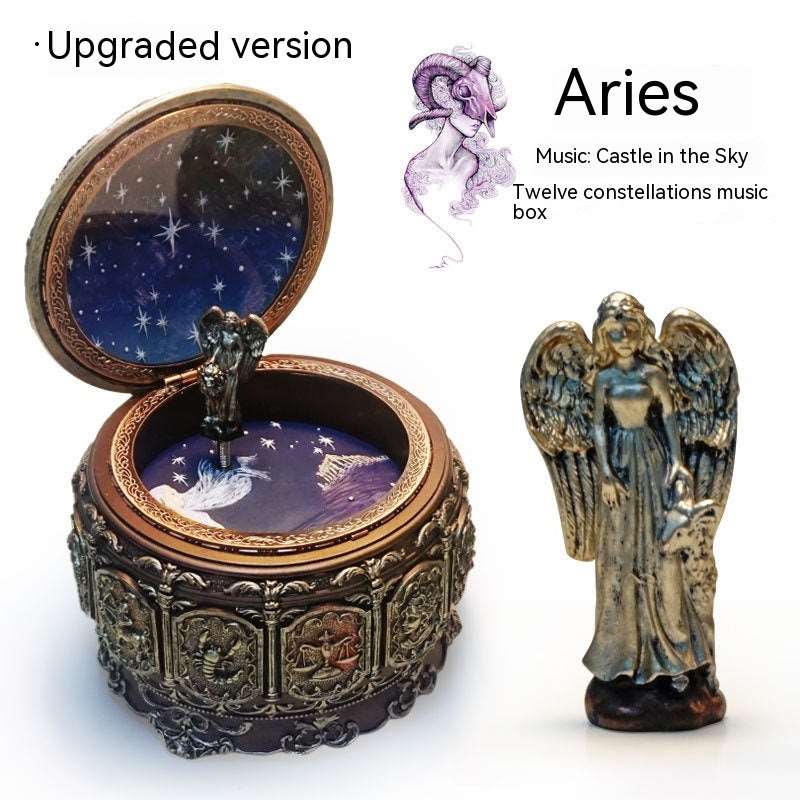 Retro Rotating Luminous Constellation Music Box Birthday Gift For Girls Aries Music Sky City