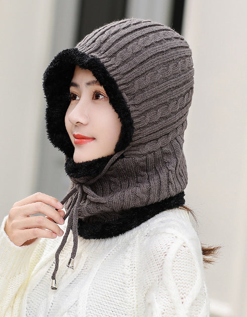 Load image into Gallery viewer, Wool knitted hat plus velvet scarf Grey
