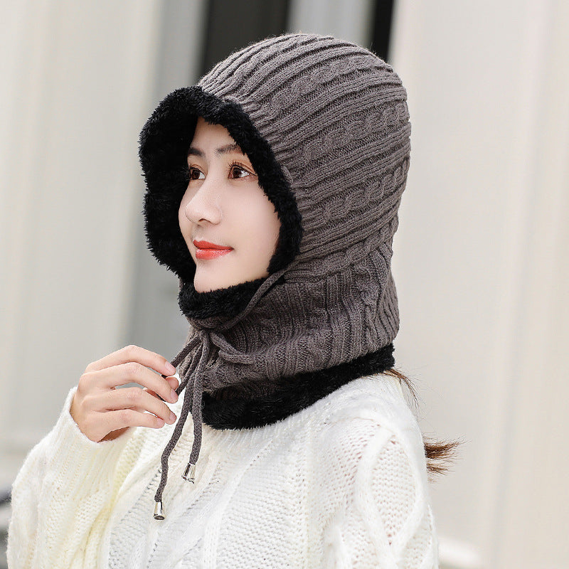 Wool knitted hat plus velvet scarf Grey