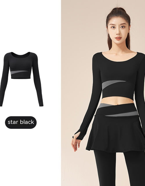 Load image into Gallery viewer, Contrast Color Fast-drying Workout Top Slim Fit Nude Feel Seamless Yoga Long Sleeve Star Black
