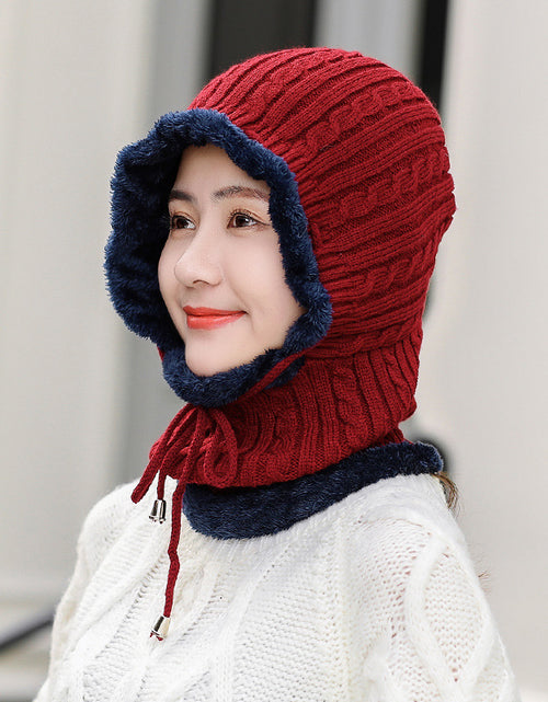 Load image into Gallery viewer, Wool knitted hat plus velvet scarf Wine Red
