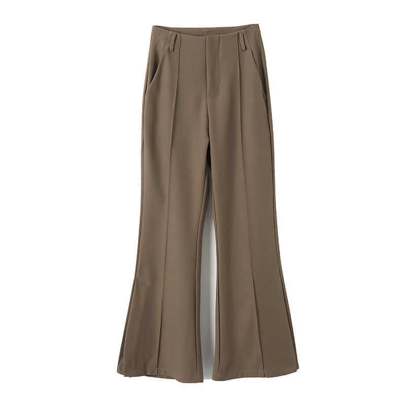 Chic Elegance: Sleek High Waist Flare Slit Suit Pants - Elevate Your Look with Sophisticated Style and Flair Coffee