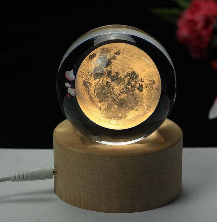 Moon Crystal Ball 3D Laser Home Decoration Accessories Warm wooden Moon