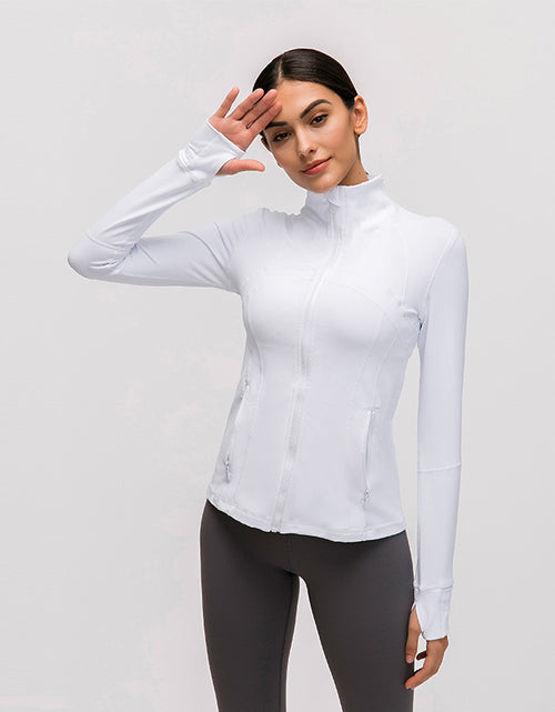 Load image into Gallery viewer, Plain Solid Color Yoga Fitness Exercise Women&#39;s Slim-fit Stretch Sports Jacket White
