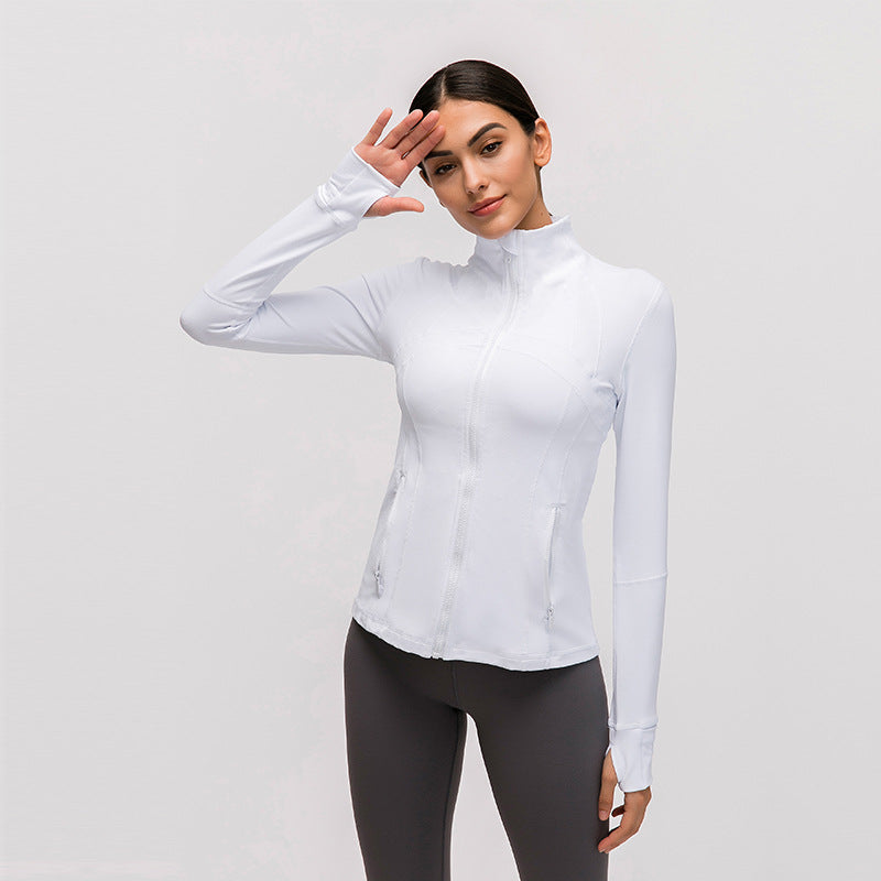 Plain Solid Color Yoga Fitness Exercise Women's Slim-fit Stretch Sports Jacket White