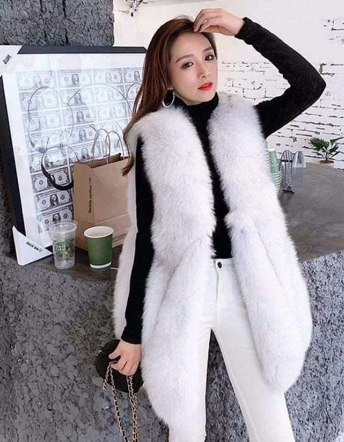 Load image into Gallery viewer, Elegant Fashion Stylish Faux Fur Vest Women&#39;s Mid-length Vest Coat Silver Fox Color
