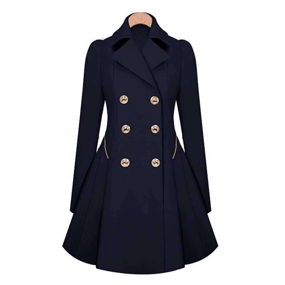 Slim Fit Cotton OL commuting Style Casual Informal Slim coat Trench Coat Blue