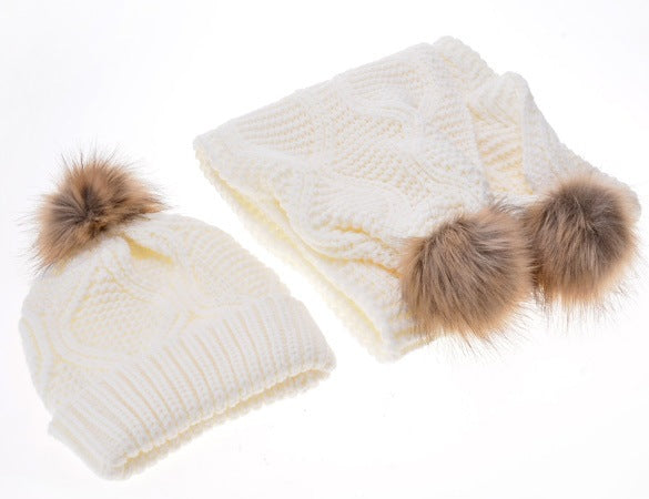 Wool Scarf & Wool hat set solid color White