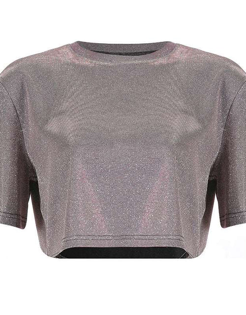 Load image into Gallery viewer, Effortless Style: Loose Navel T-shirt in Reflective Grey - Crew Neck, Mid-Sleeve, Solid Color, Fiber Blend Grey
