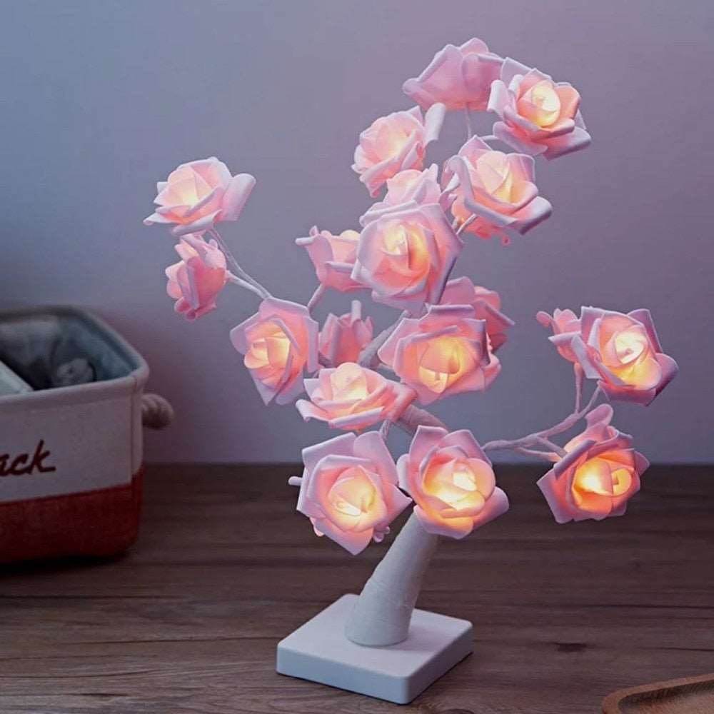 Led imitation rose night light Pink