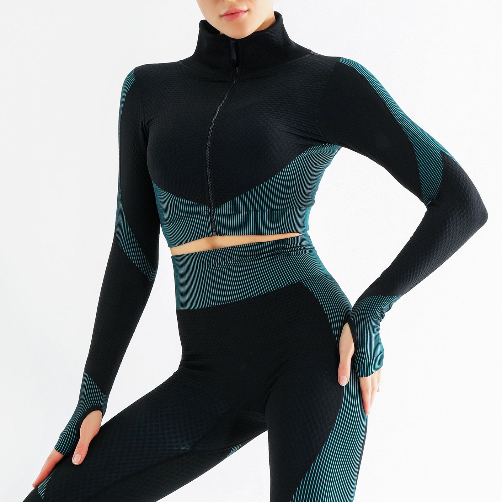 Fitness Fusion: Female Yoga Set - Elevate Your Workout with Stylish and Functional Gym Wear - Best Selling Product - Causal Crossing Training Coat Dark green