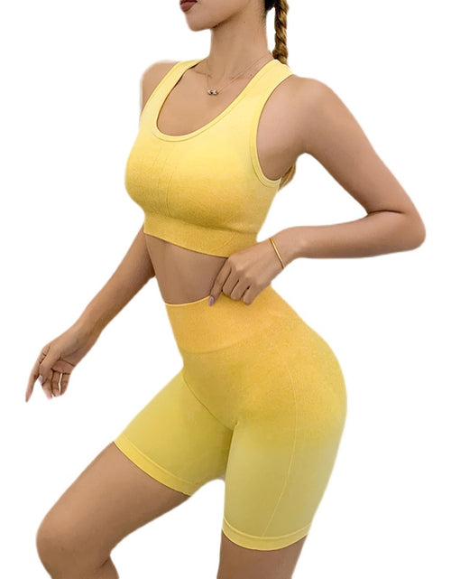 Load image into Gallery viewer, Elevate Fitness Style: Slim Fit Seamless Workout Set with High Waist Yoga Leggings &amp; Sexy Short Bra – Colorful Eye-catching for Ultimate Women&#39;s Fitness Fashion
