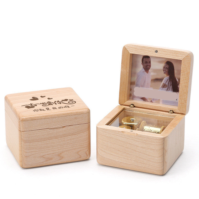 Wooden DIY Photo Music Box Children Birthday Gift Music Box Maple