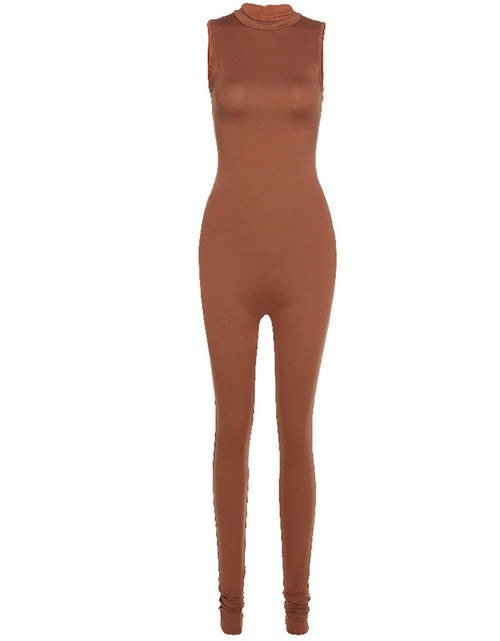 Load image into Gallery viewer, Sculpt and Soar: Sleeveless Slim High Waist Sports Jumpsuit in Black or White Color Brown
