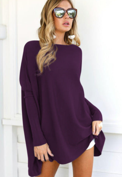 Load image into Gallery viewer, Cozy Chic: Women&#39;s Fluffy Tie Top T-shirt – Street Style Round Neck, Horn Long Sleeve, and Loose Fit in Cotton Comfort Purple
