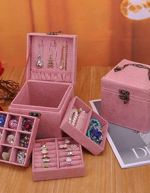 Load image into Gallery viewer, Retro Jewelry Box European-style Small Multi-layer Lattice Pink
