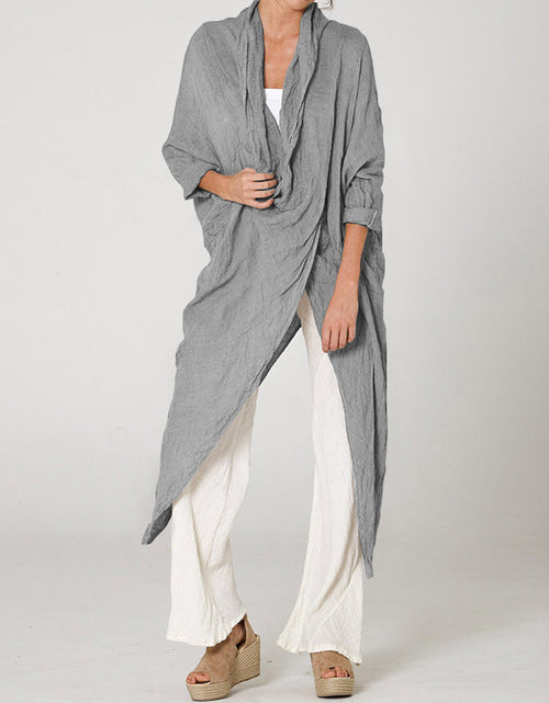 Load image into Gallery viewer, V-neck long sleeve asymmetrical blouse Gray
