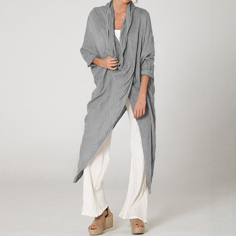 V-neck long sleeve asymmetrical blouse Gray