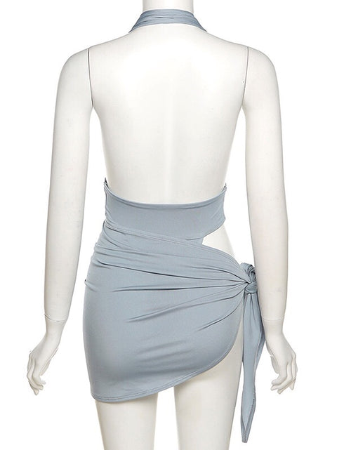 Load image into Gallery viewer, Gray-blue Two-piece Swimsuit With Snap Button To Wear Outside Swimsuit
