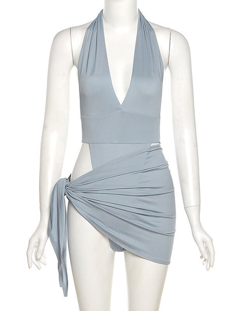 Load image into Gallery viewer, Gray-blue Two-piece Swimsuit With Snap Button To Wear Outside Swimsuit
