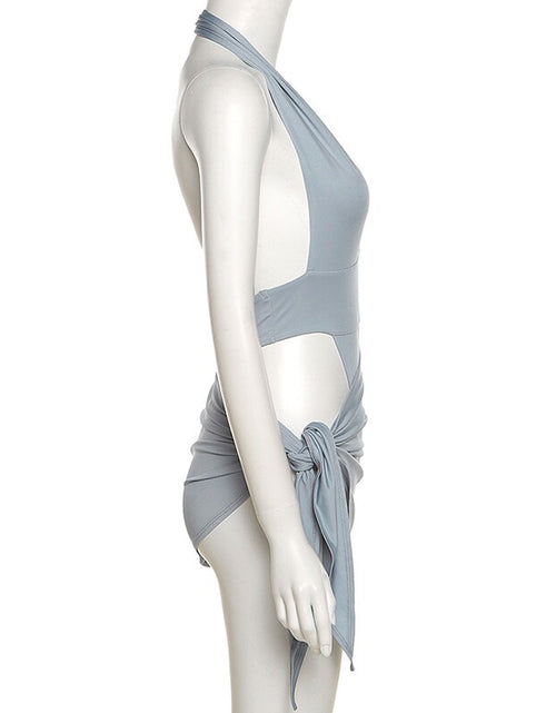 Load image into Gallery viewer, Gray-blue Two-piece Swimsuit With Snap Button To Wear Outside Swimsuit
