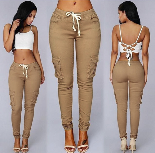 Load image into Gallery viewer, Versatile Chic: Women&#39;s Mid-Waisted Cotton Tight-Fit Casual Pants with Multiple Pockets Light Khaki (New)
