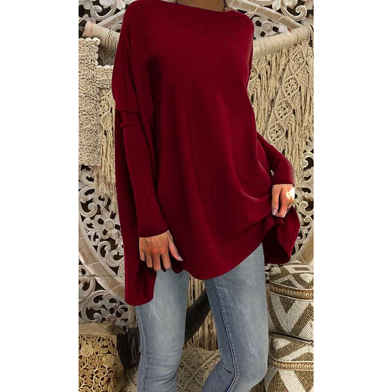 Cozy Chic: Women's Fluffy Tie Top T-shirt – Street Style Round Neck, Horn Long Sleeve, and Loose Fit in Cotton Comfort Red