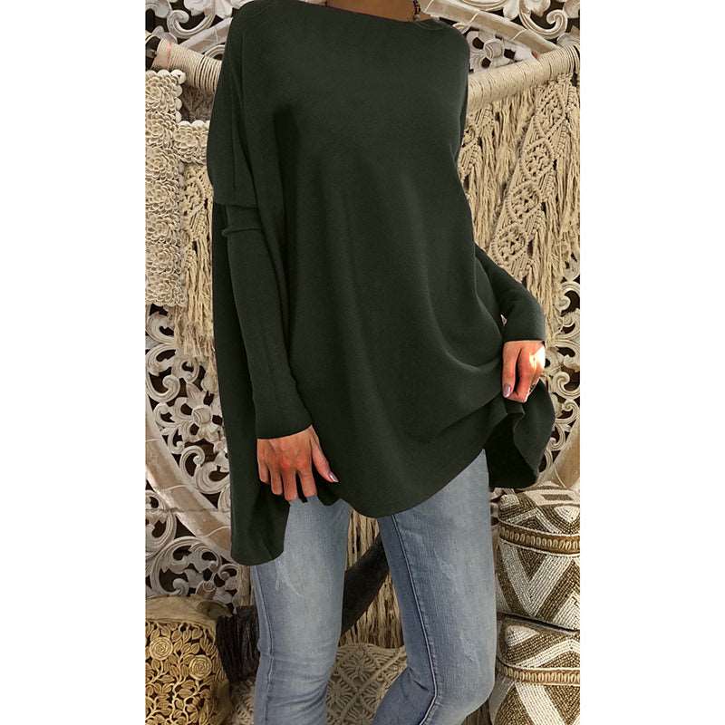 Cozy Chic: Women's Fluffy Tie Top T-shirt – Street Style Round Neck, Horn Long Sleeve, and Loose Fit in Cotton Comfort Green