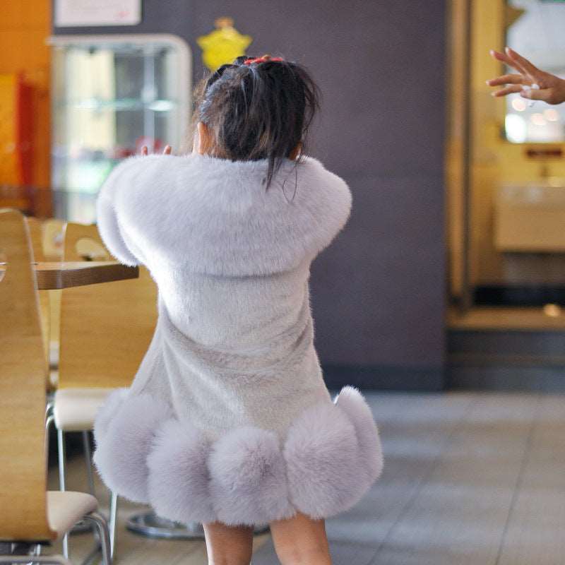 Korean Style Imitated Mink Fox Fur Cotton-padded Thickened Baby Wool Blended Jacket Light Gray