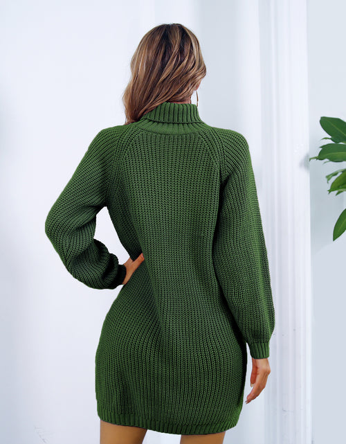 Load image into Gallery viewer, Winter Turtleneck Long Sweater Dress With Button Design Leisure Clinch Long Sleeve Base Sweater Women
