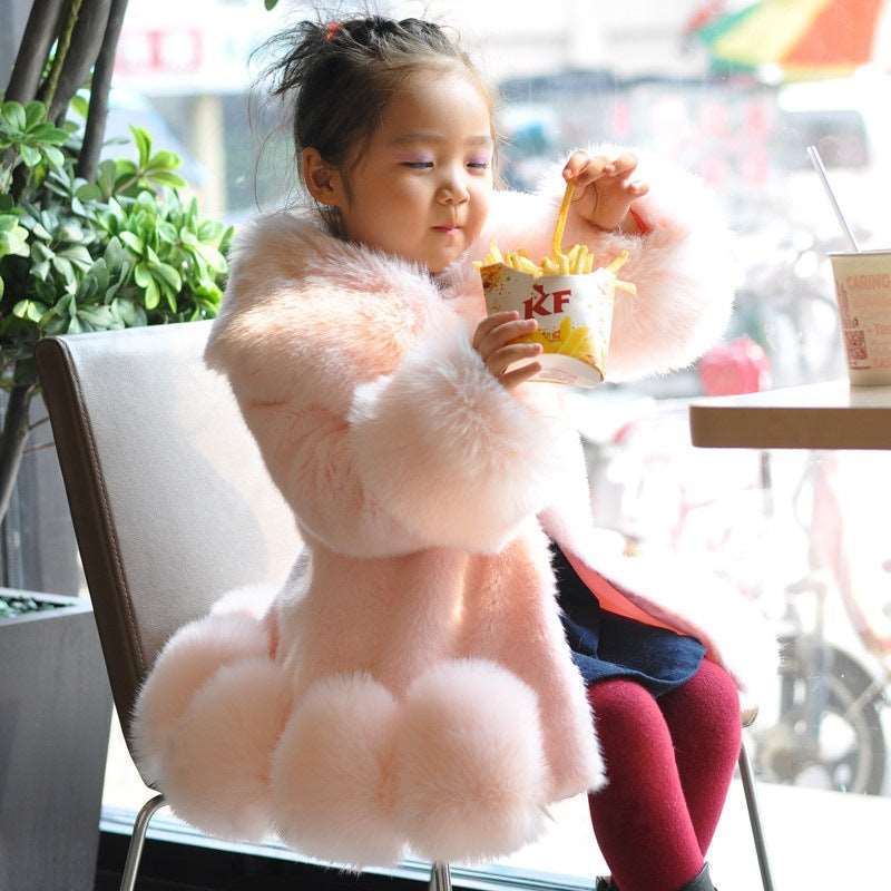 Korean Style Imitated Mink Fox Fur Cotton-padded Thickened Baby Wool Blended Jacket