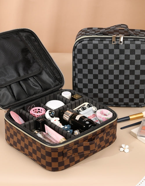 Load image into Gallery viewer, PU Chessbox Plaid Style Cosmetic Case Portable Travel Cosmetics Storage Box Manicure Box Cosmetic Case Large Capacity Beauty Toolbox
