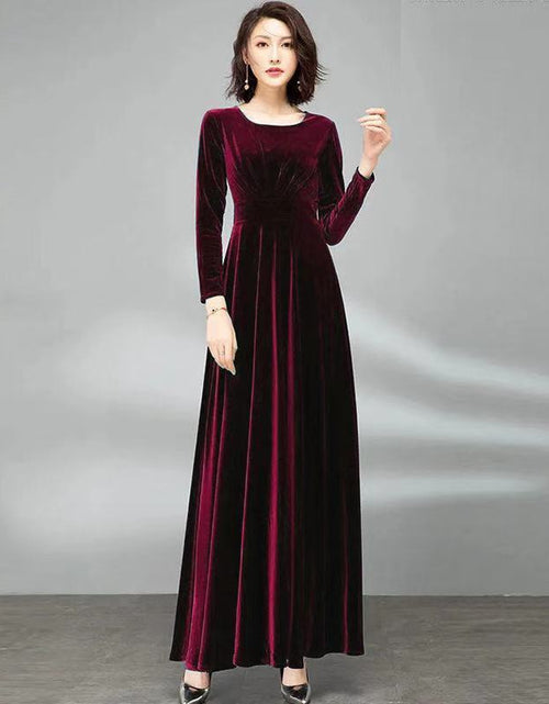 Load image into Gallery viewer, Pleuche Long Sleeve Dress Waist-tight Elegant Big Hem
