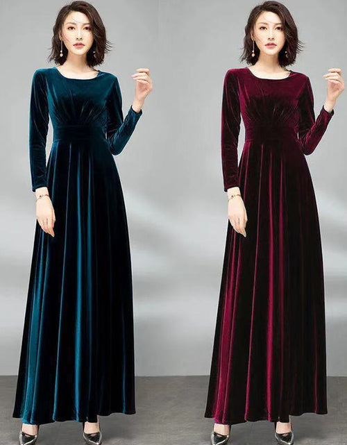 Load image into Gallery viewer, Pleuche Long Sleeve Dress Waist-tight Elegant Big Hem
