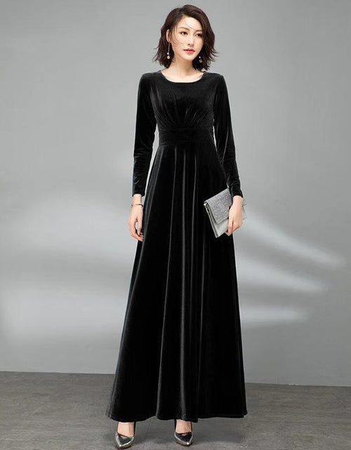 Load image into Gallery viewer, Pleuche Long Sleeve Dress Waist-tight Elegant Big Hem
