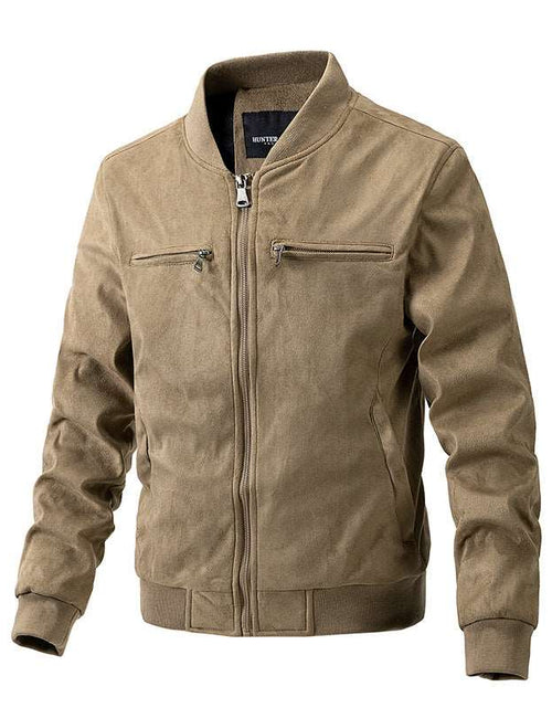 Load image into Gallery viewer, Suede Stand Collar Men&#39;s Jacket Double Zipper Pocket
