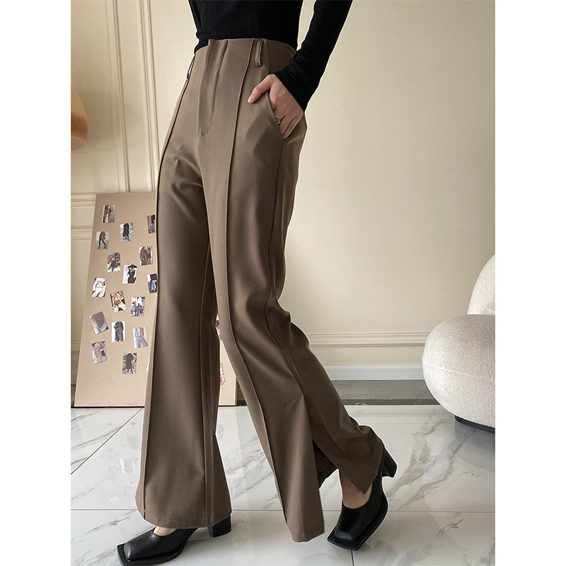 Chic Elegance: Sleek High Waist Flare Slit Suit Pants - Elevate Your Look with Sophisticated Style and Flair