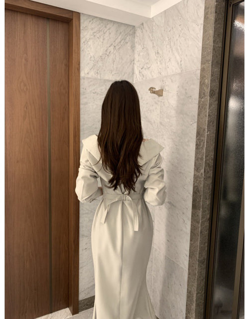 Load image into Gallery viewer, A-Line Solid Color One Size Mid Waist Long Sleeve Short Skirt Slimming Puff Sleeve Elegant Young Self-tie Dress Women
