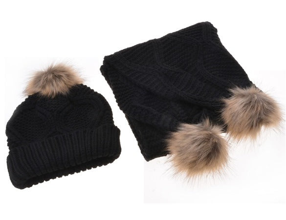 Wool Scarf & Wool hat set solid color Black